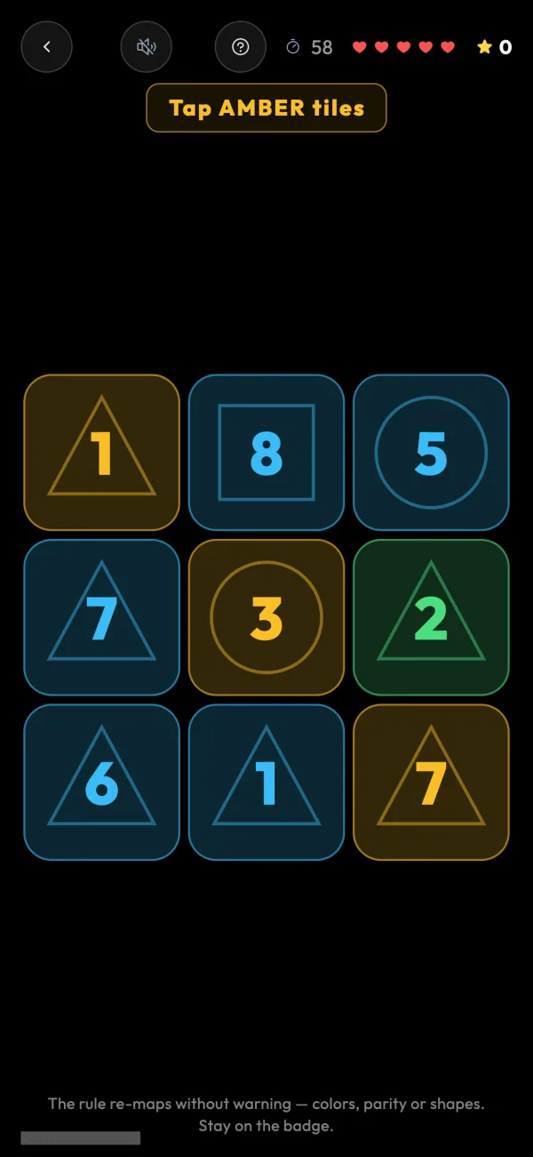 Glitch Rush: tap the amber tiles — until the rule changes.