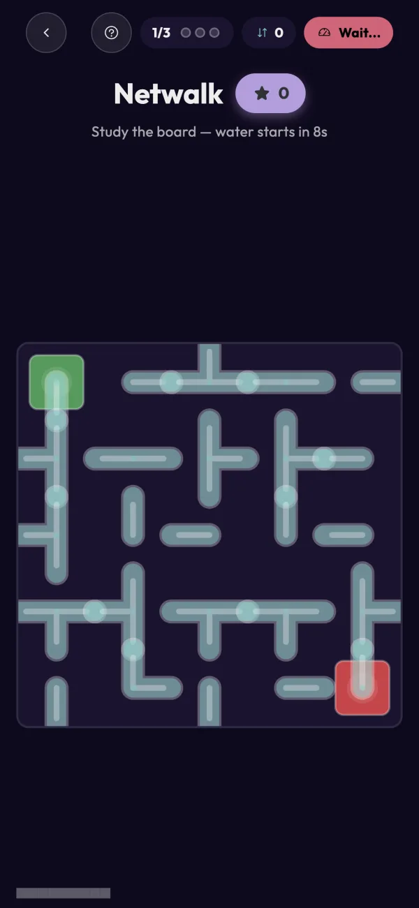 Netwalk: rotate the pipe tiles until the water can flow.