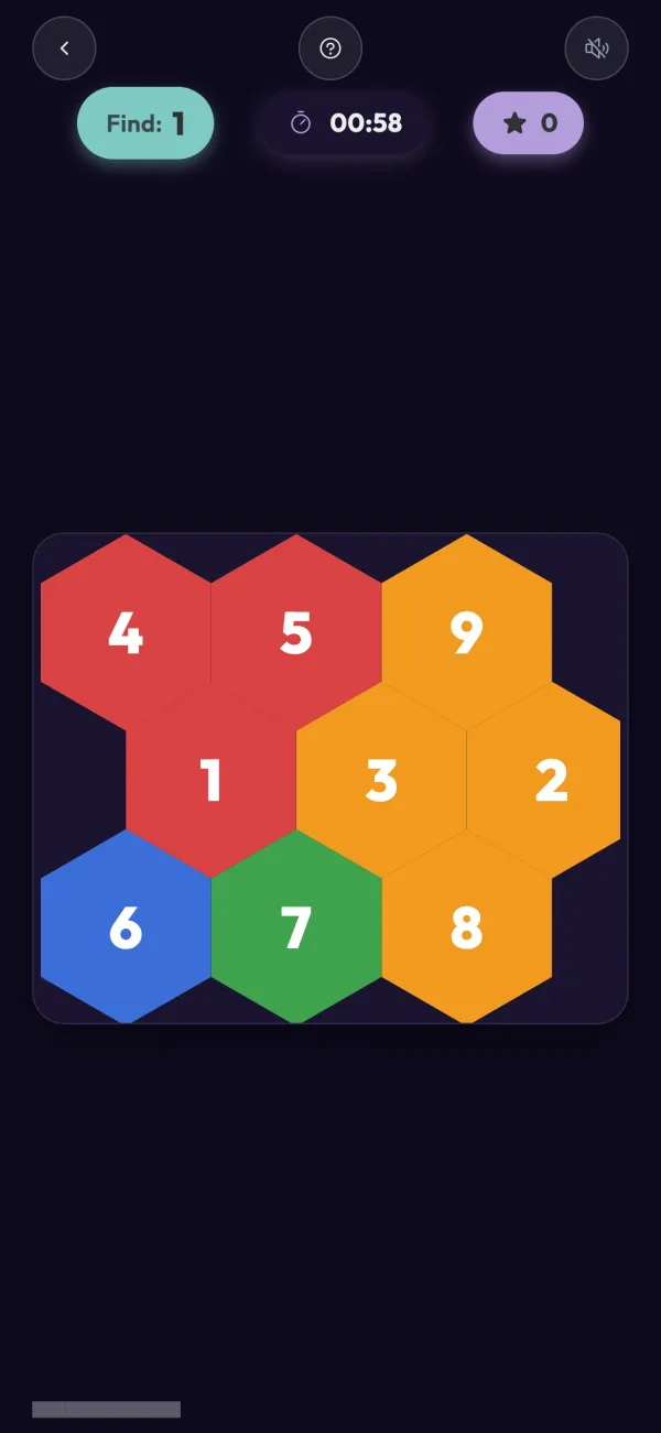 Tap the Numbers: coloured hexagons numbered 1 to 9.