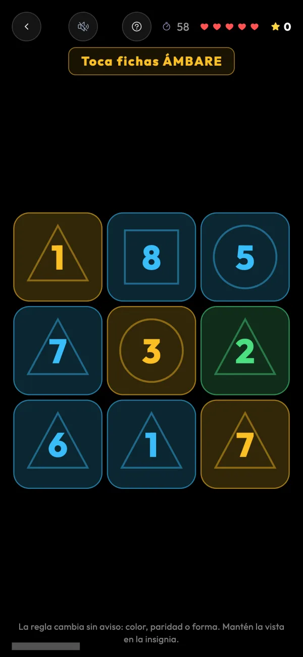 Glitch Rush: toca las casillas ámbar — hasta que cambie la regla.